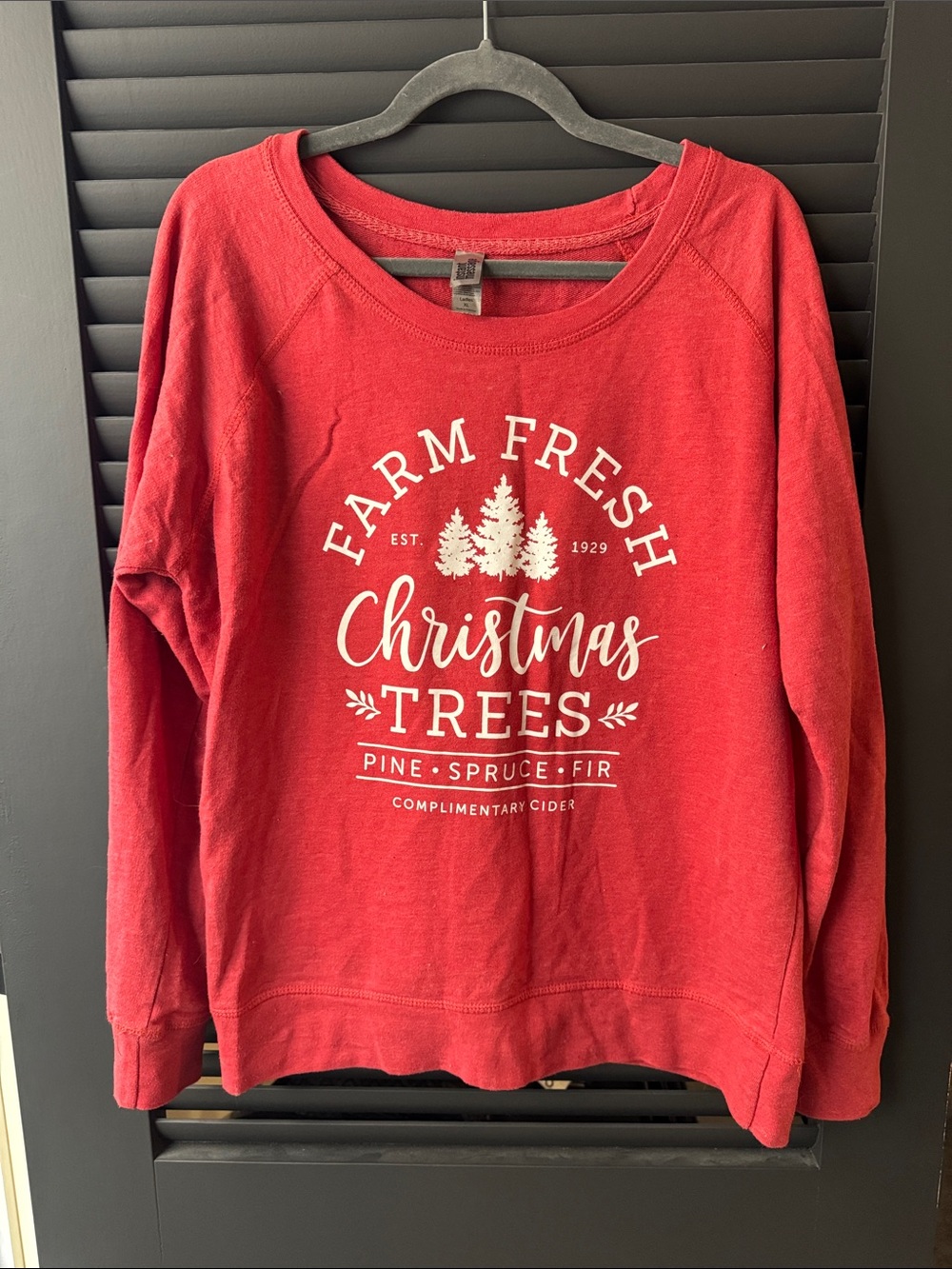 Red Holiday Graphic Crewneck Sweatshirt - Farm Fresh Christmas Trees